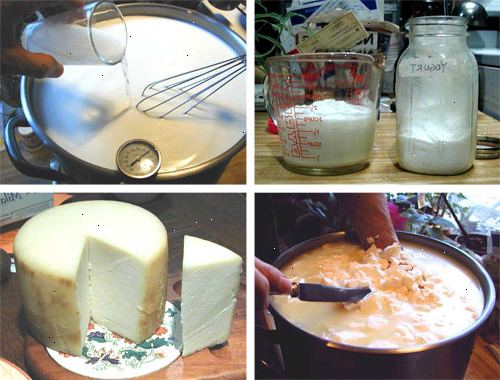 Hvordan lage ost hjemme. Hell to kopper melk i kjele, deretter sakte bringe melk til å koke mens du rører hele tiden.