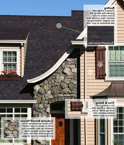 Hvordan velge farge på Takshingel. Forsøk å koordinere fargen på taket helvetesild med fargene på andre elementer i ditt hjem som murstein, tre ytterkledning, stein eller stukkatur.